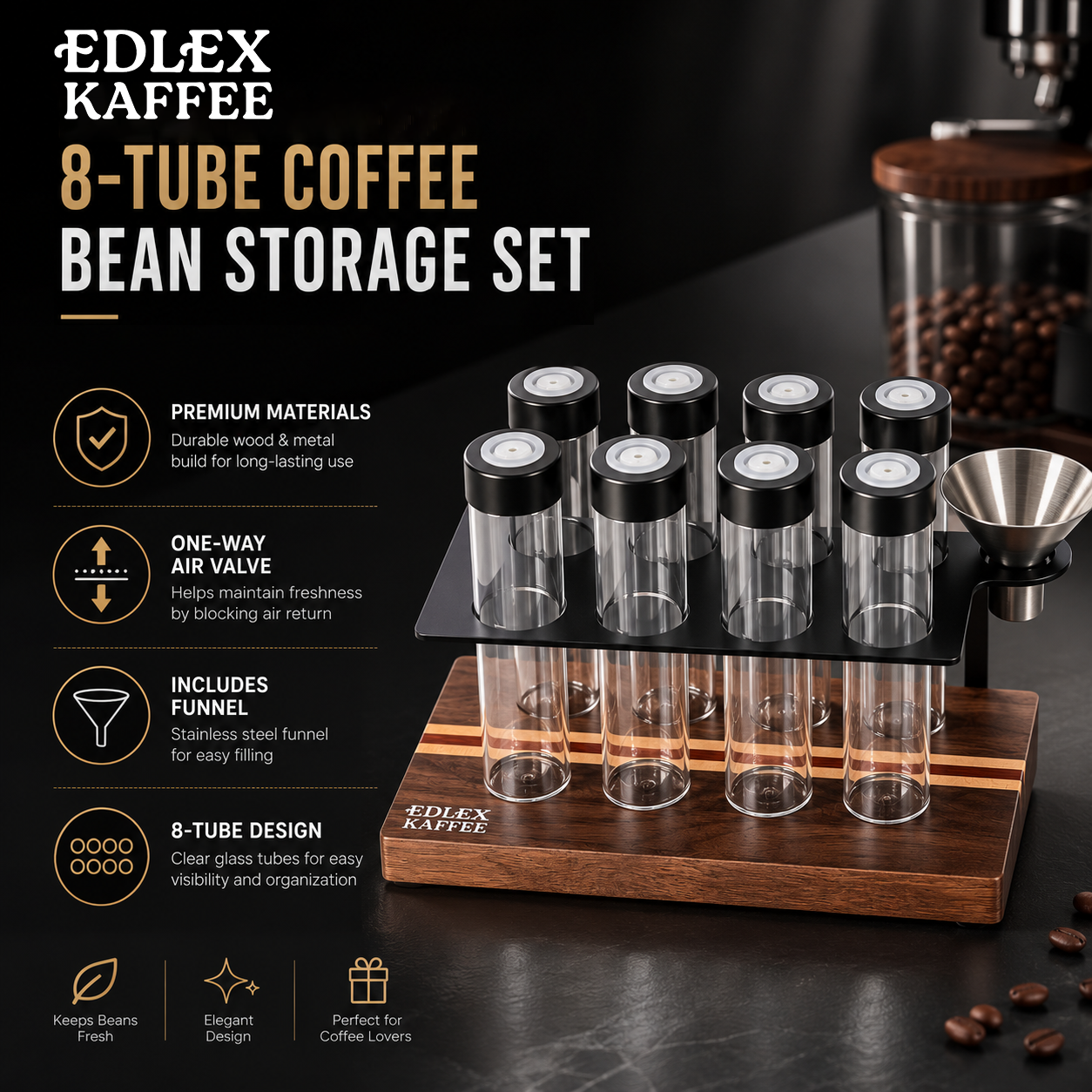 Coffee Equipment Organizer - Sealed Glass 12Tubes Coffee Beans Storage